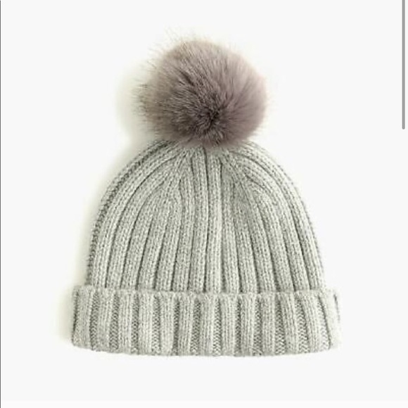J Crew Ribbed Beanie With Fauxfur Pom 
